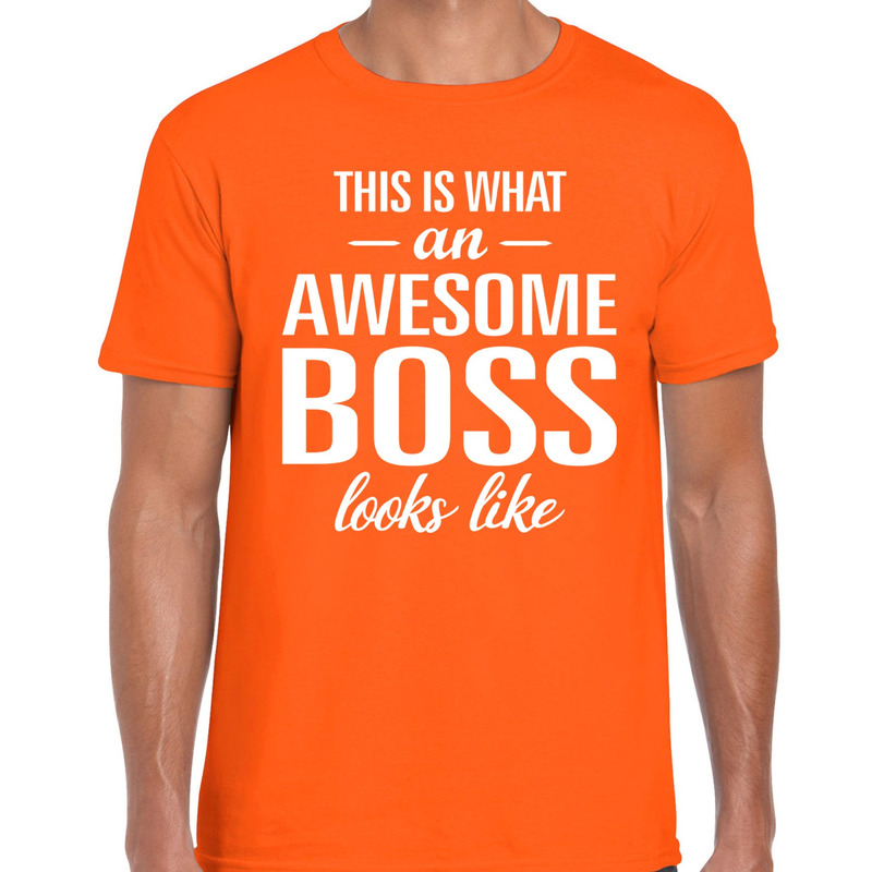 Awesome Boss tekst t-shirt oranje heren