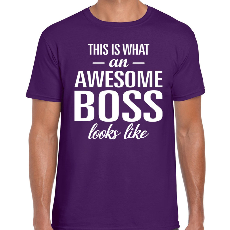 Awesome Boss tekst t-shirt paars heren