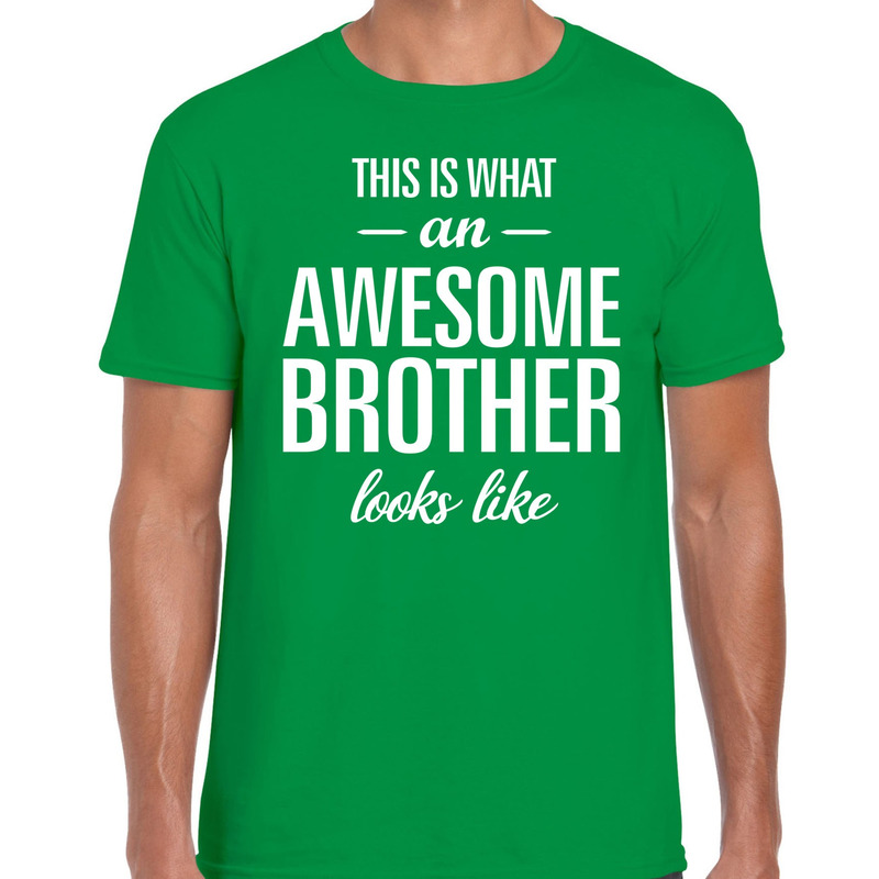 Awesome Brother tekst t-shirt groen heren