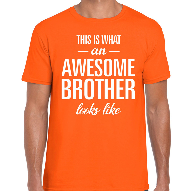 Awesome Brother tekst t-shirt oranje heren