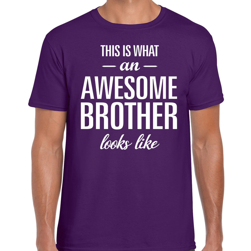 Awesome Brother tekst t-shirt paars heren