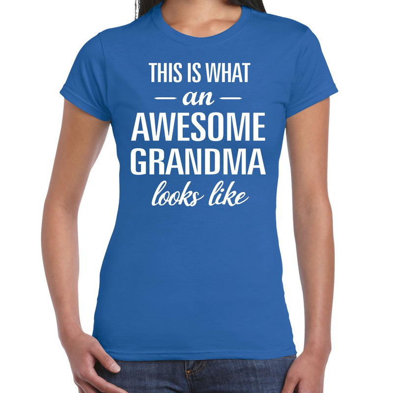 Awesome grandma / oma cadeau t-shirt blauw dames