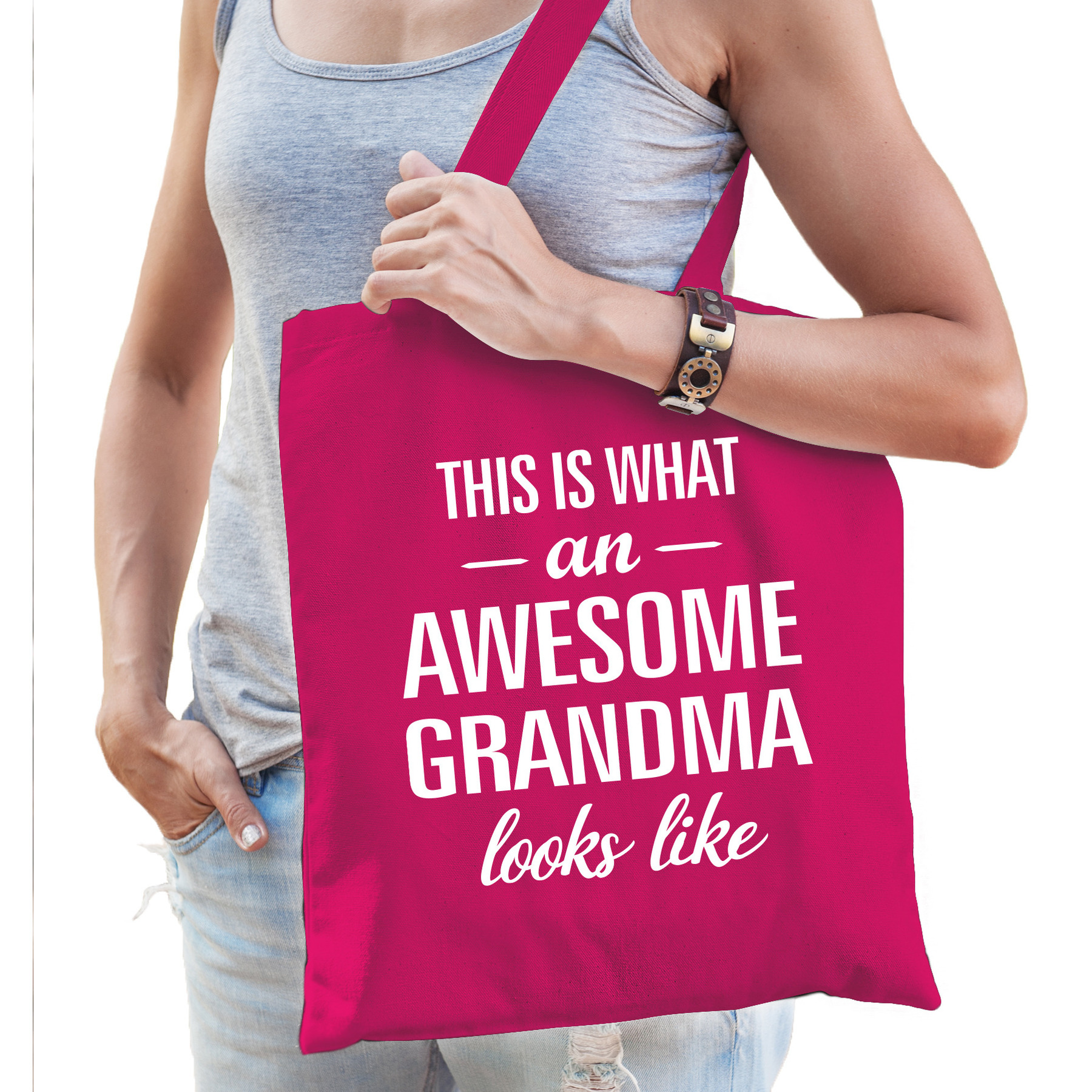 Awesome grandma / oma cadeau tas roze voor dames