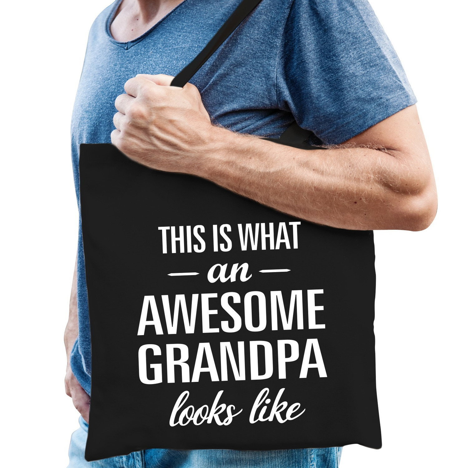 Awesome Grandpa / opa cadeau katoenen tas zwart voor heren