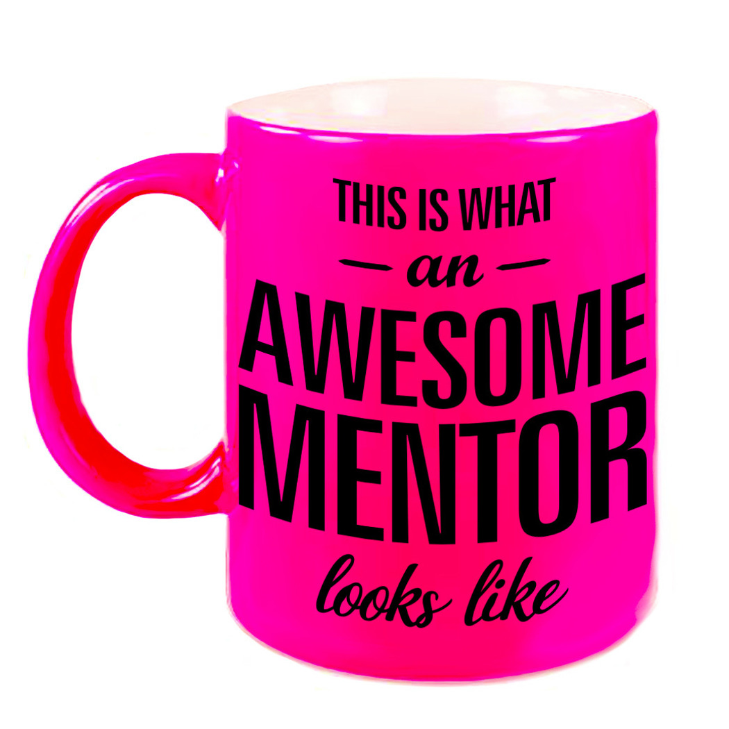 Awesome mentor cadeau mok / beker neon roze voor leraar 330 ml