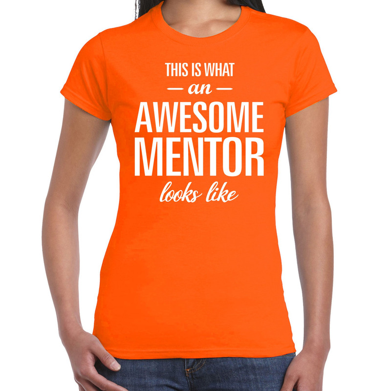 Awesome mentor cadeau t-shirt oranje voor dames