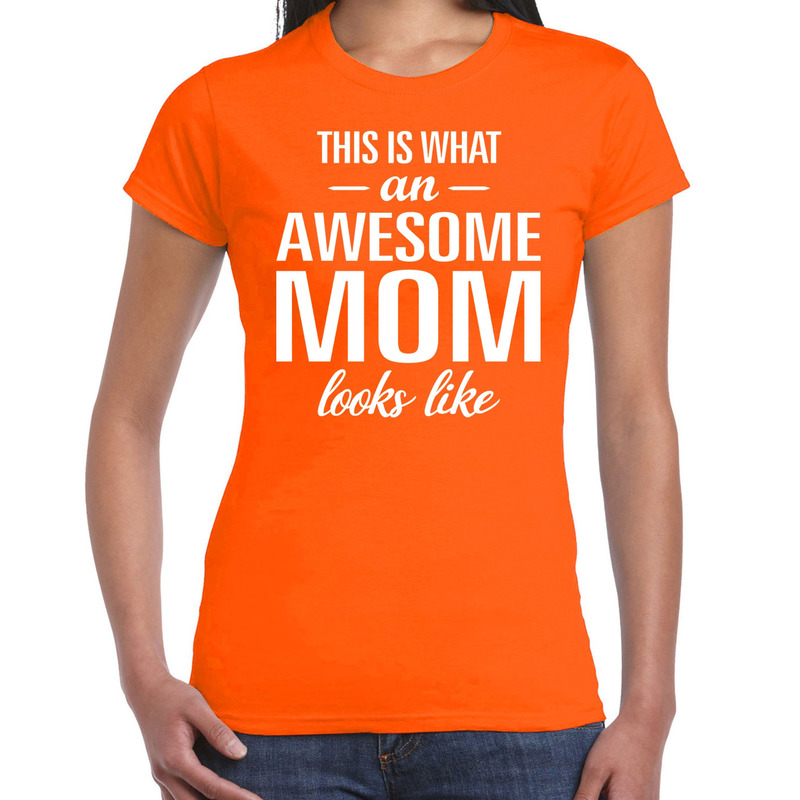 Awesome Mom tekst t-shirt oranje dames