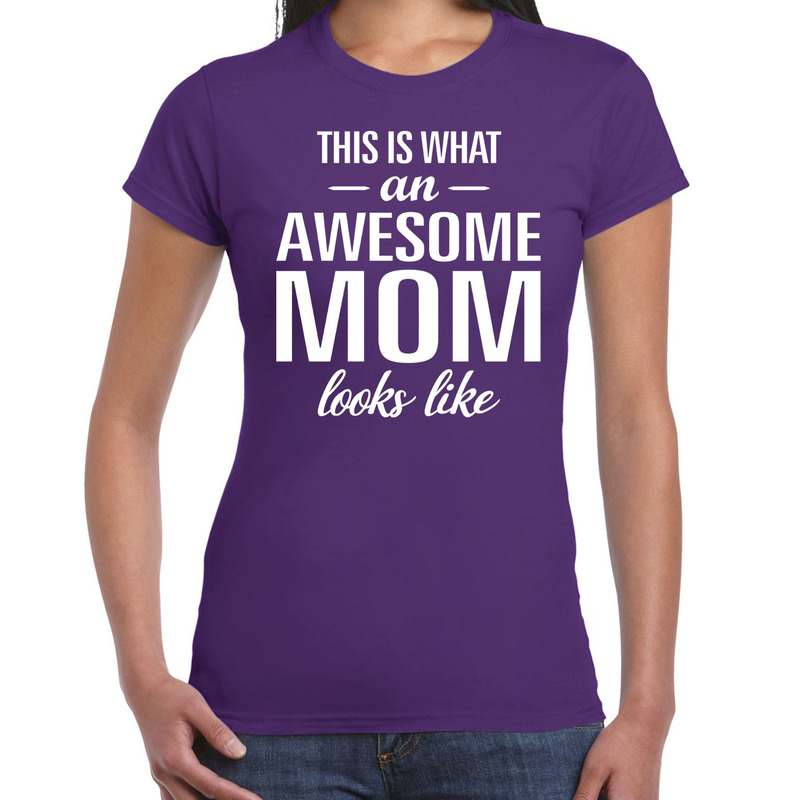 Awesome Mom tekst t-shirt paars dames