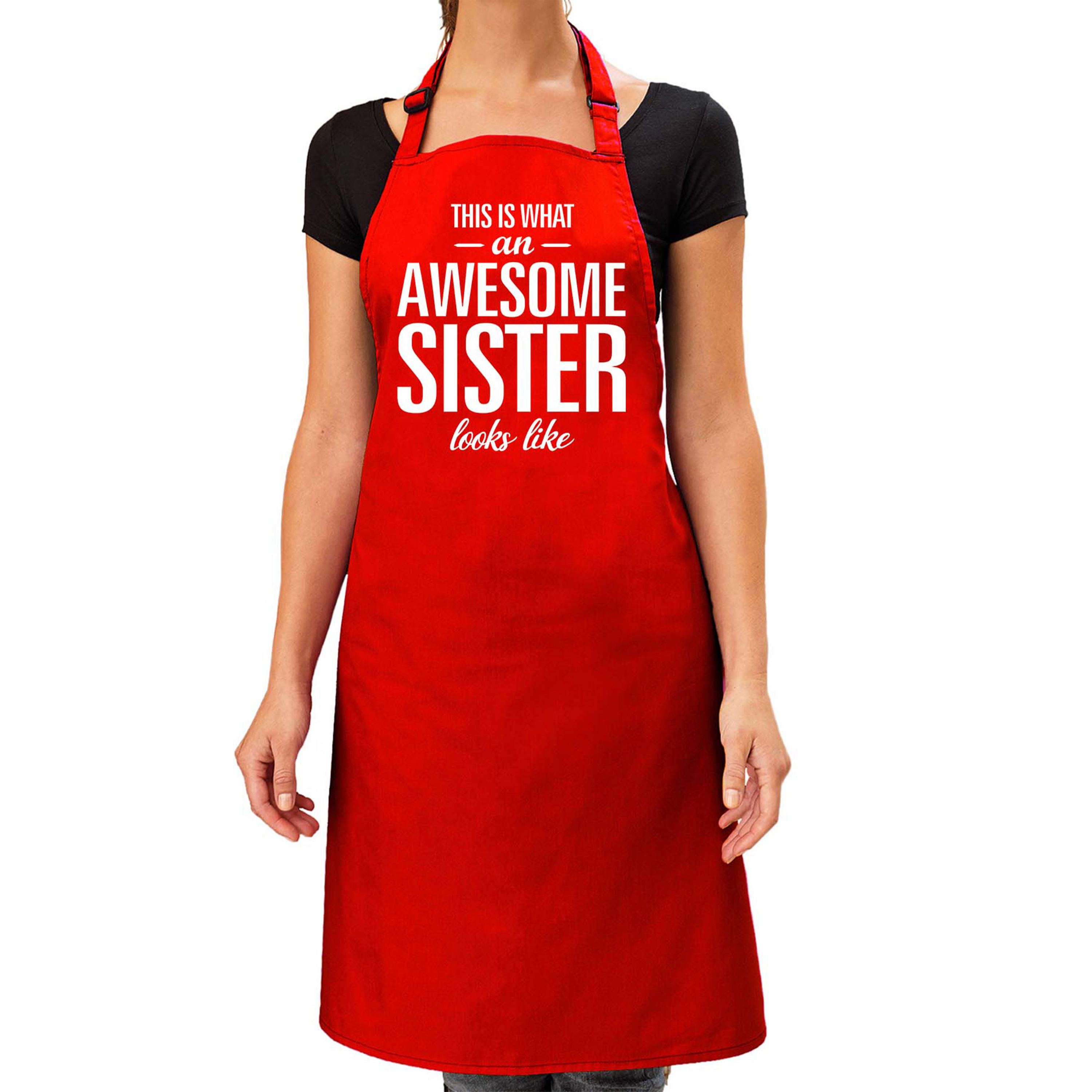 Awesome sister cadeau bbq/keuken schort rood dames