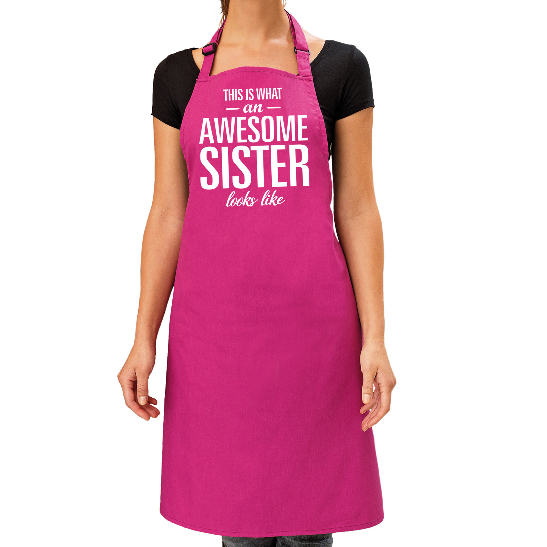Awesome sister cadeau bbq/keuken schort roze dames