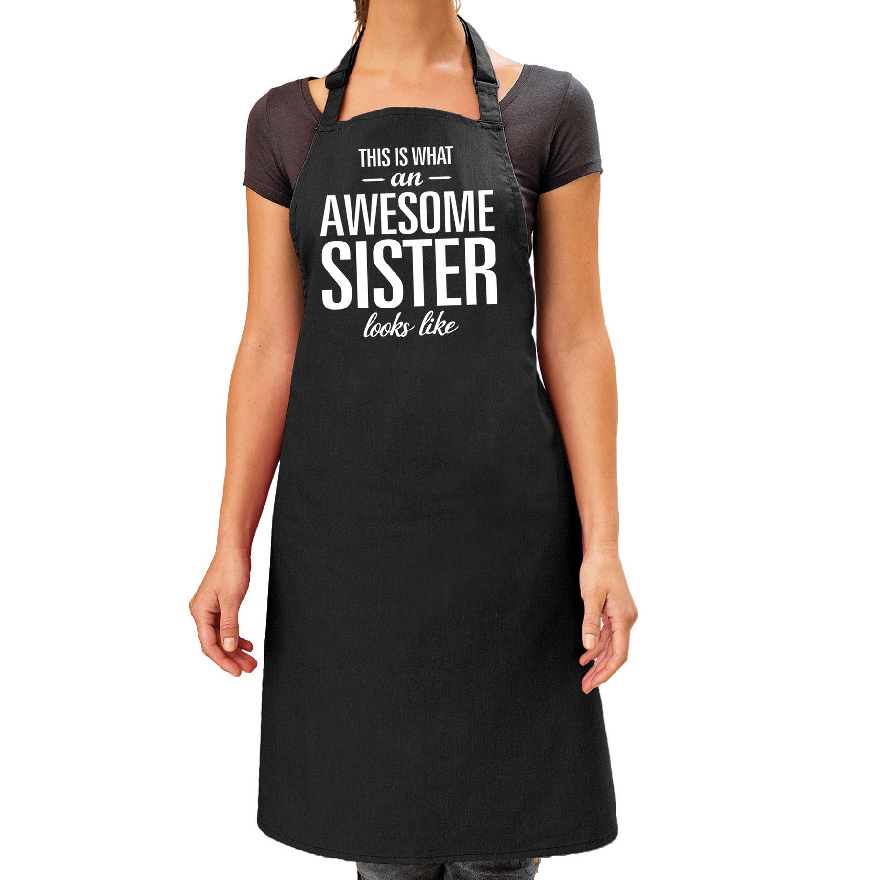 Awesome sister cadeau bbq/keuken schort zwart dames