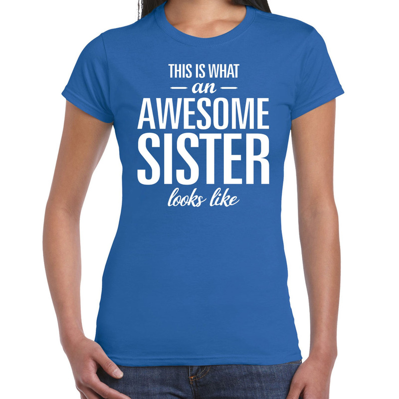 Awesome sister tekst t-shirt blauw dames