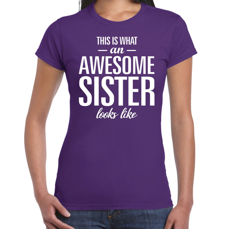 Awesome sister tekst t-shirt paars dames