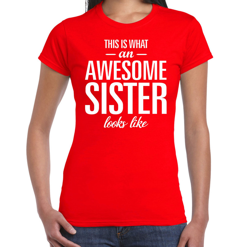Awesome sister tekst t-shirt rood dames