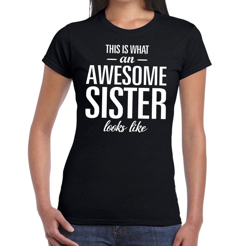 Awesome sister tekst t-shirt zwart dames