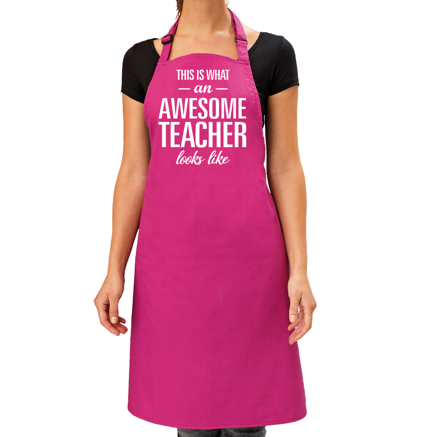 Awesome teacher cadeau bbq/keuken schort roze dames