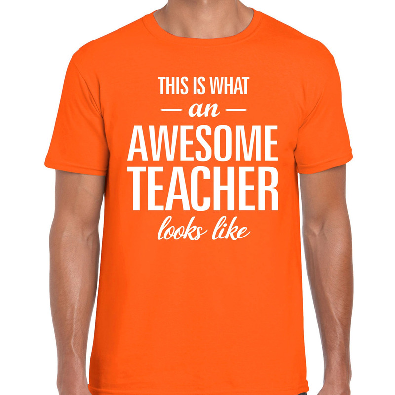 Awesome Teacher cadeau meesterdag t-shirt oranje heren