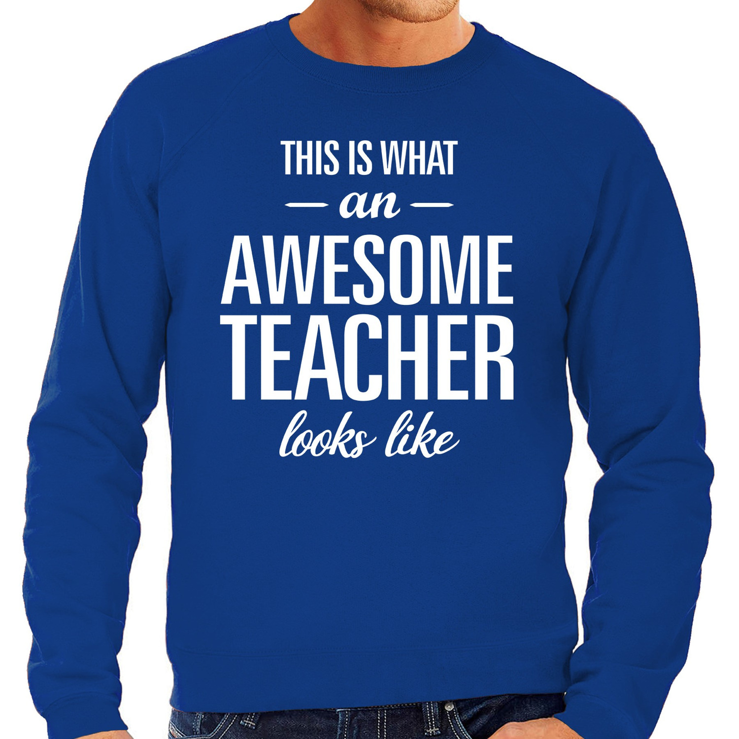 Awesome Teacher / leraar cadeau sweater blauw heren