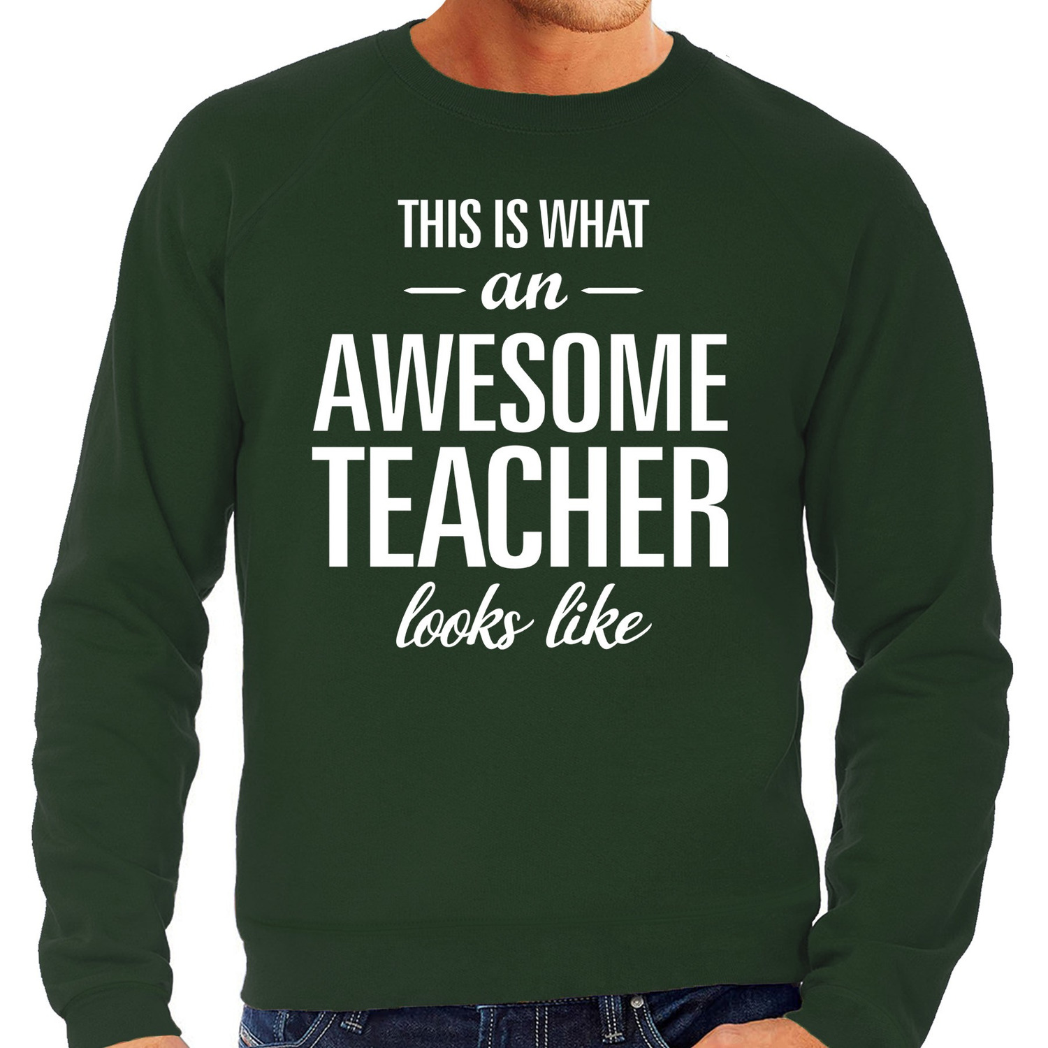 Awesome Teacher / leraar cadeau sweater groen heren