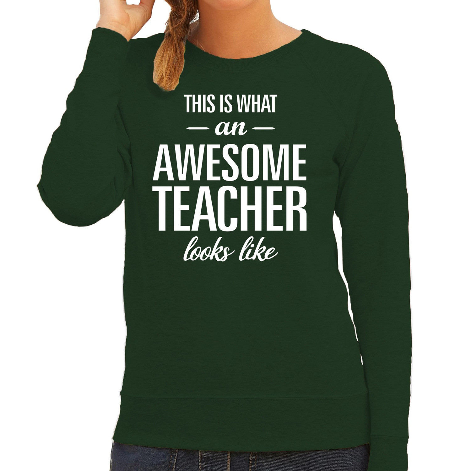 Awesome teacher / lerares cadeau sweater / trui groen dames