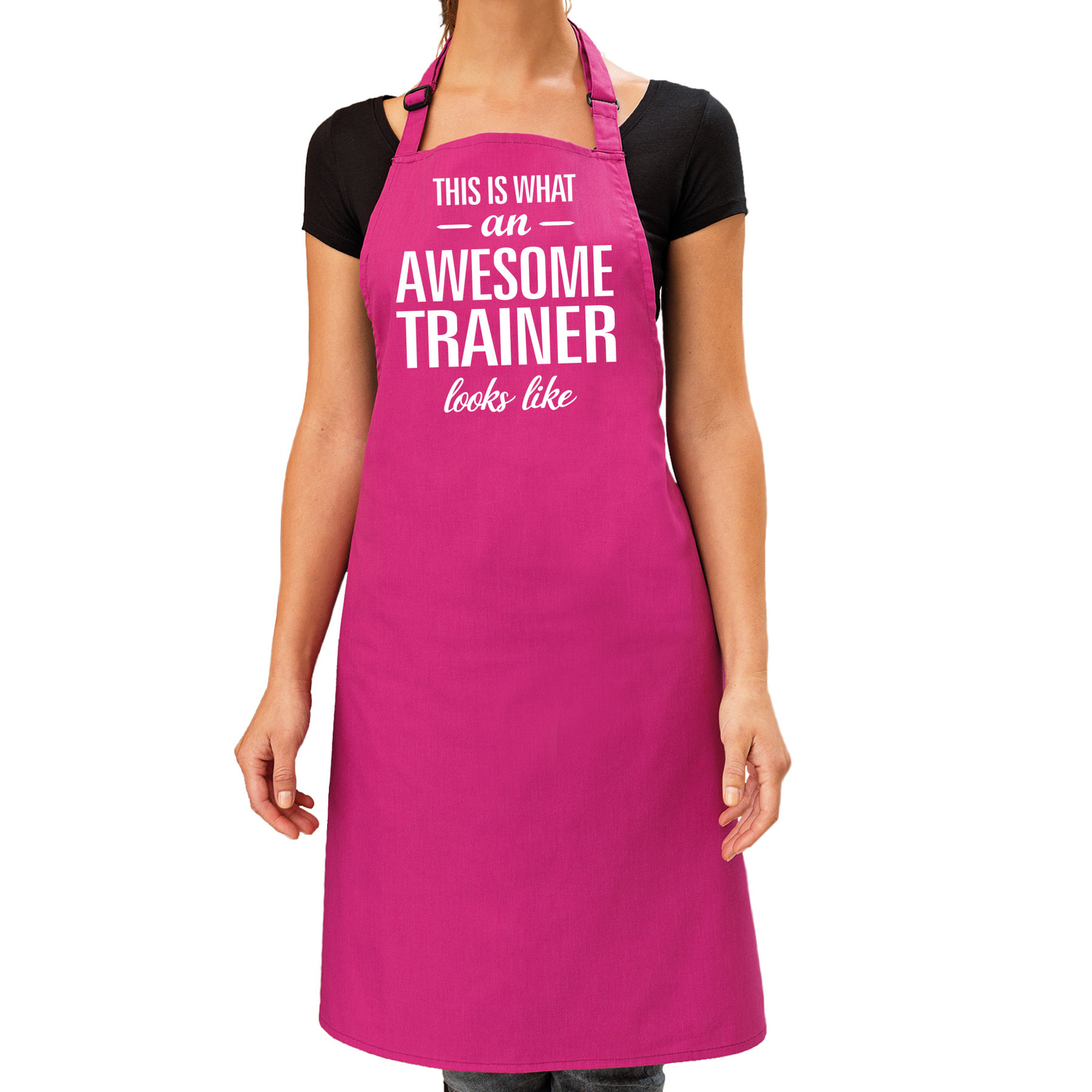 Awesome trainer cadeau bbq/keuken schort roze dames