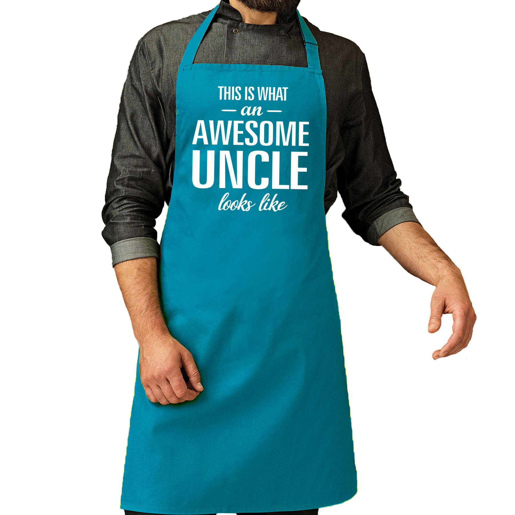 Awesome uncle cadeau bbq/keuken schort turquoise blauw heren