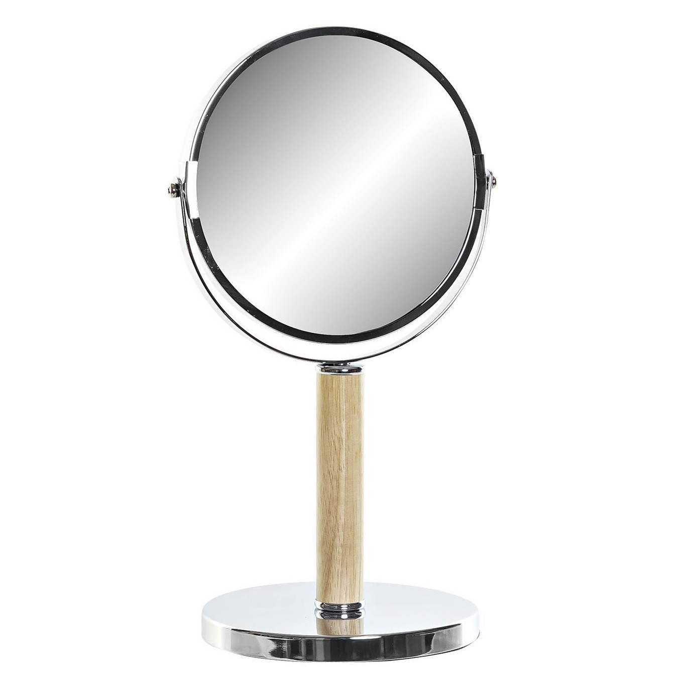 Badkamerspiegel / make-up spiegel rond dubbelzijdig metaal zilver D19 x H34 cm