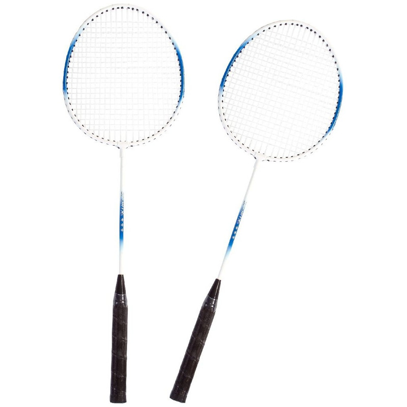 Badminton set blauw/wit met 2 shuttles en opbergtas