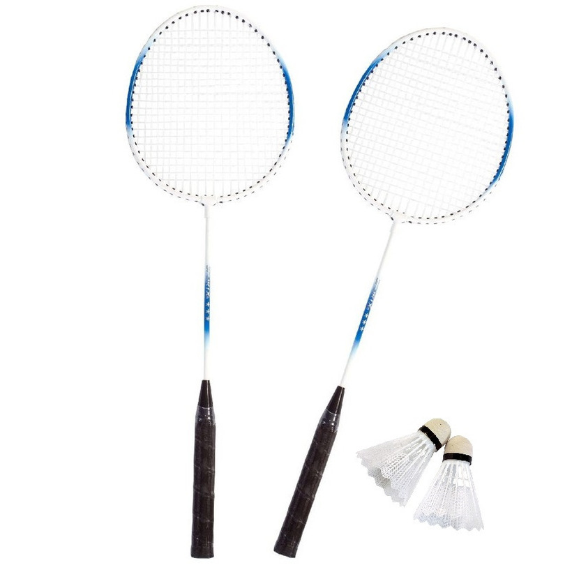 Badminton set blauw/wit met 2 shuttles en opbergtas