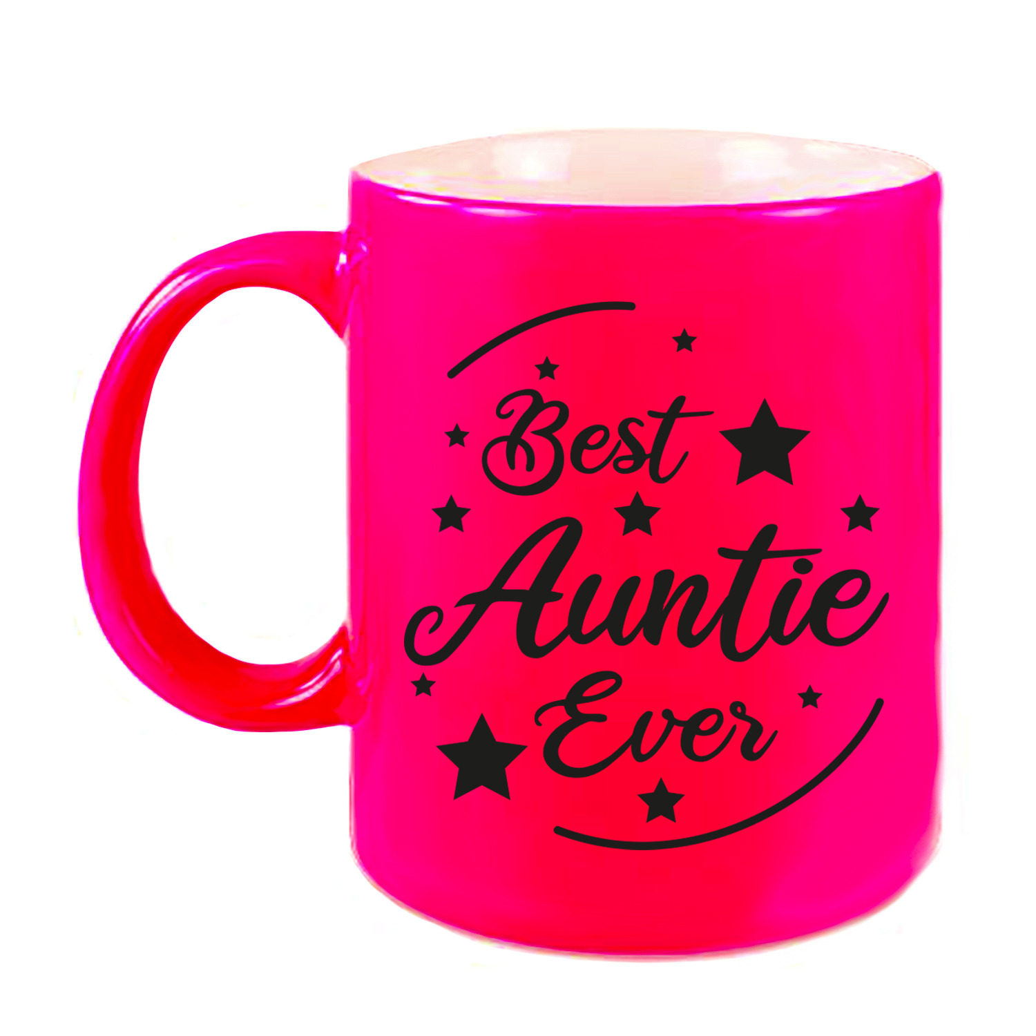 Best Auntie Ever cadeau koffiemok / theebeker neon roze 330 ml
