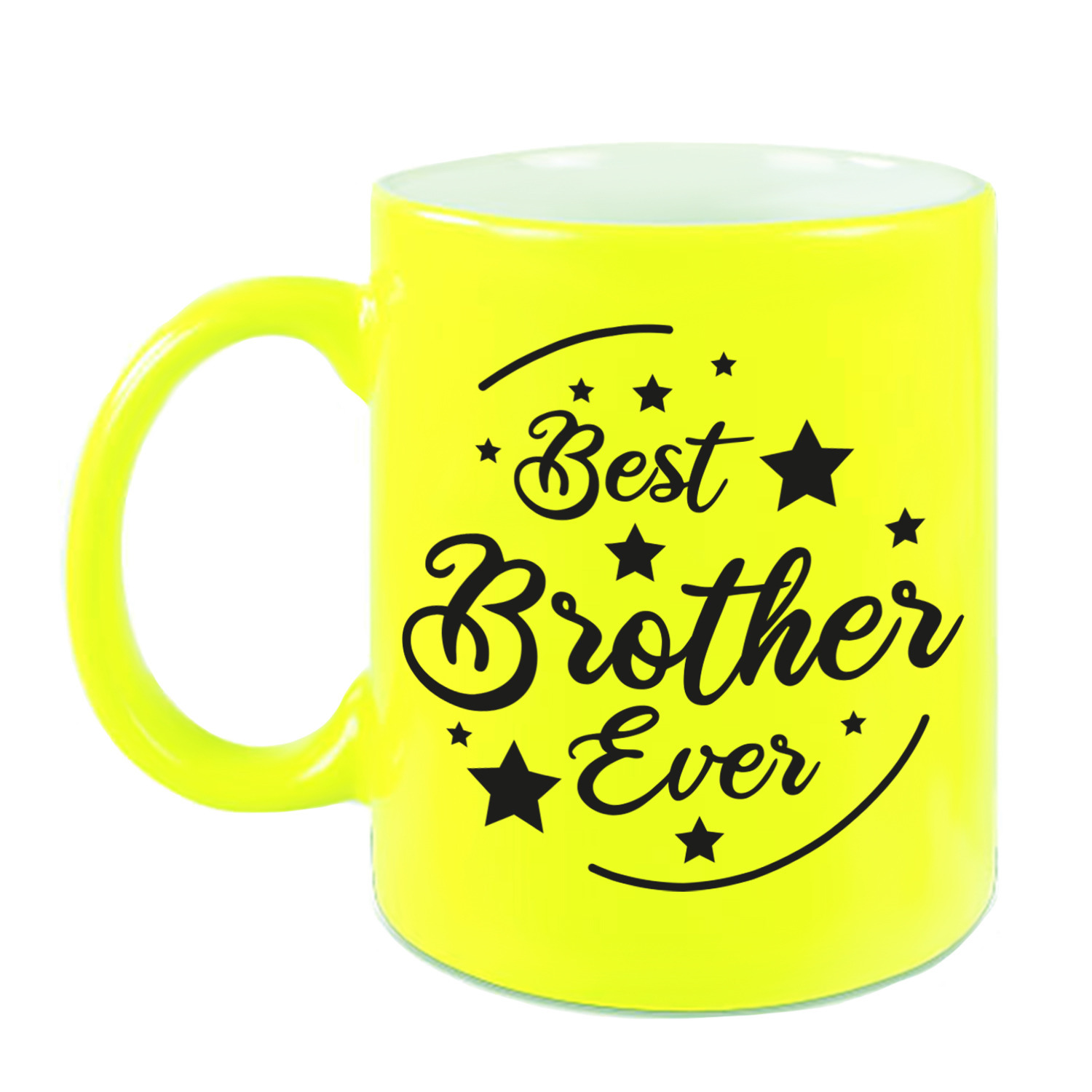 Best Brother Ever cadeau koffiemok / theebeker neon geel 330 ml