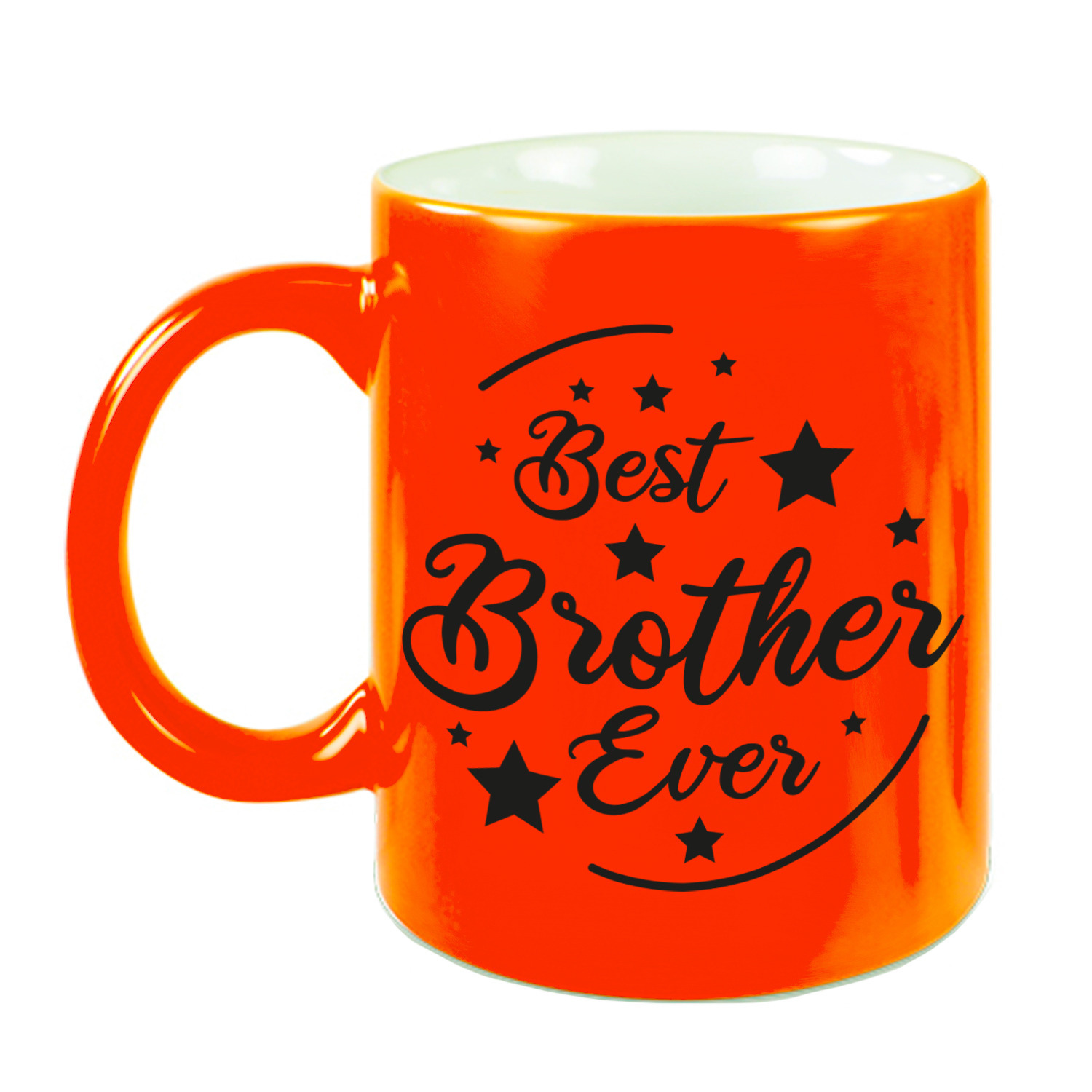 Best Brother Ever cadeau koffiemok / theebeker neon oranje 330 ml