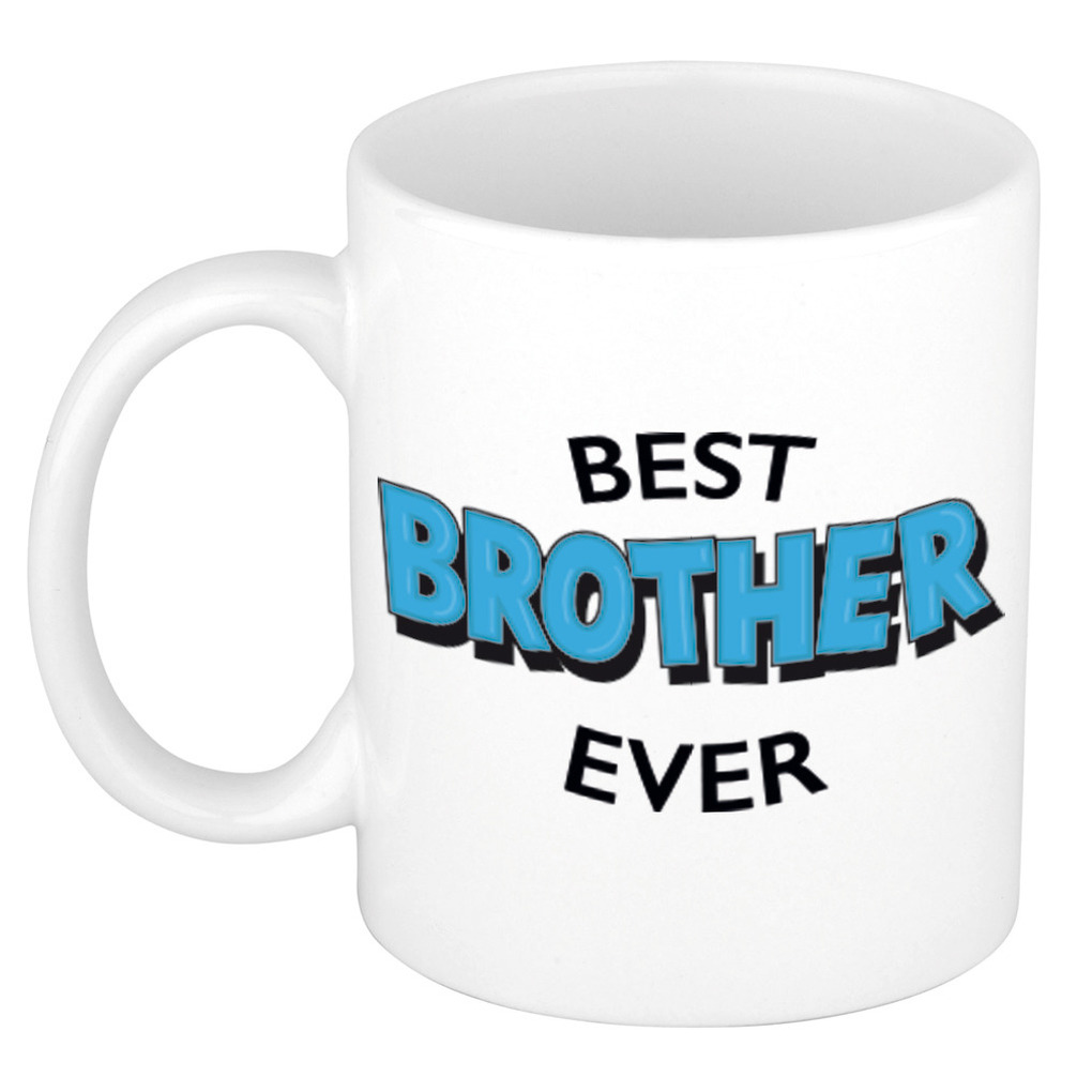 Best brother ever cadeau mok / beker wit met blauwe cartoon letters 300 ml