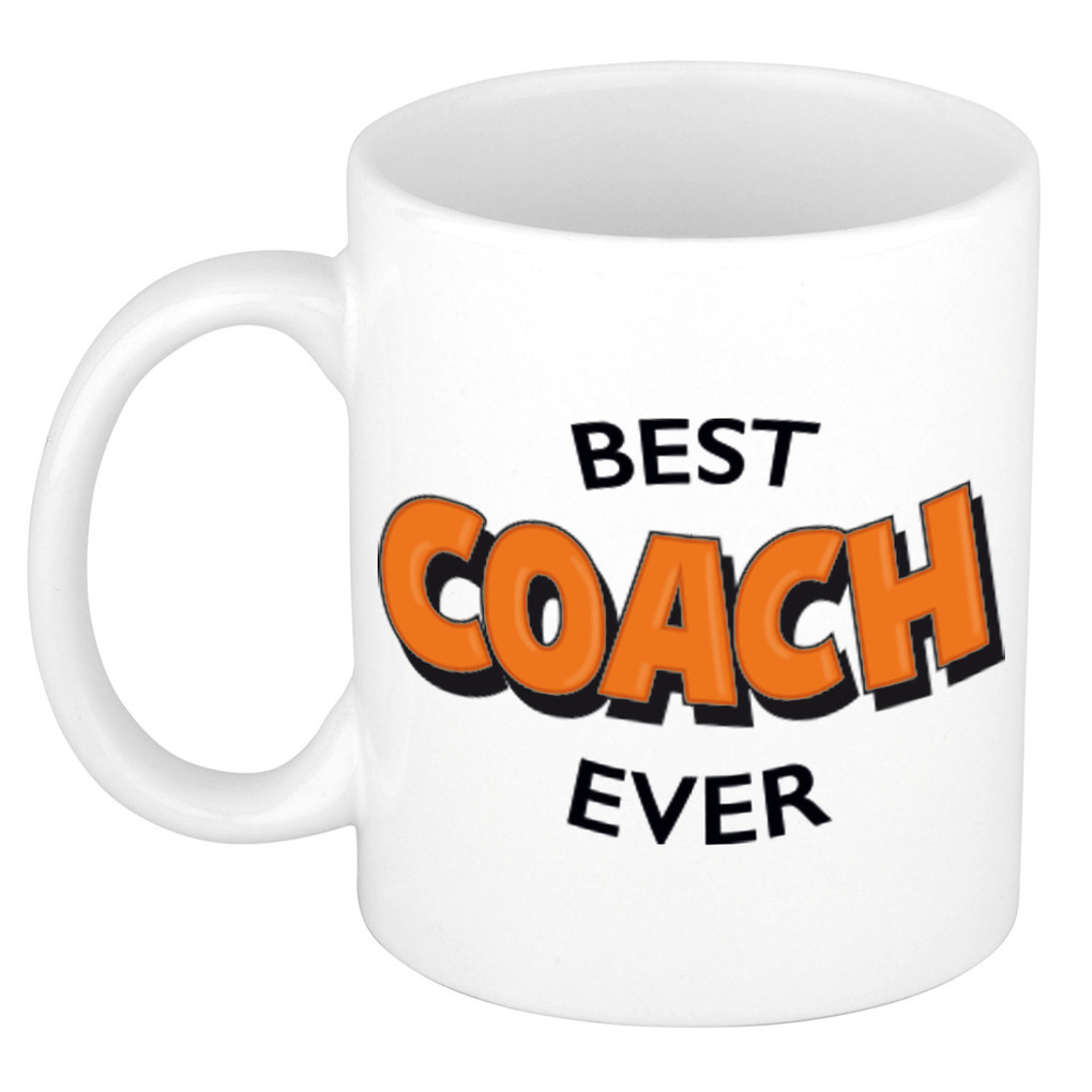 Best coach ever cadeau mok / beker wit met oranje cartoon letters 300 ml