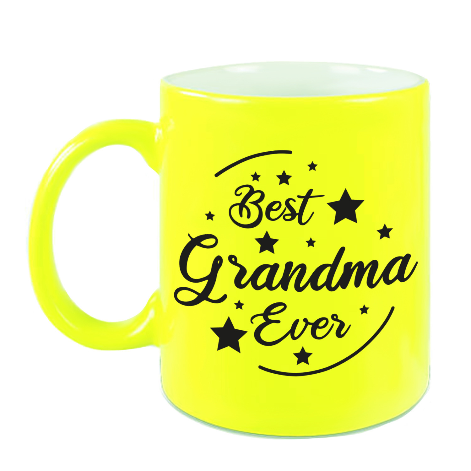 Best Grandma Ever cadeau koffiemok / theebeker neon geel 330 ml