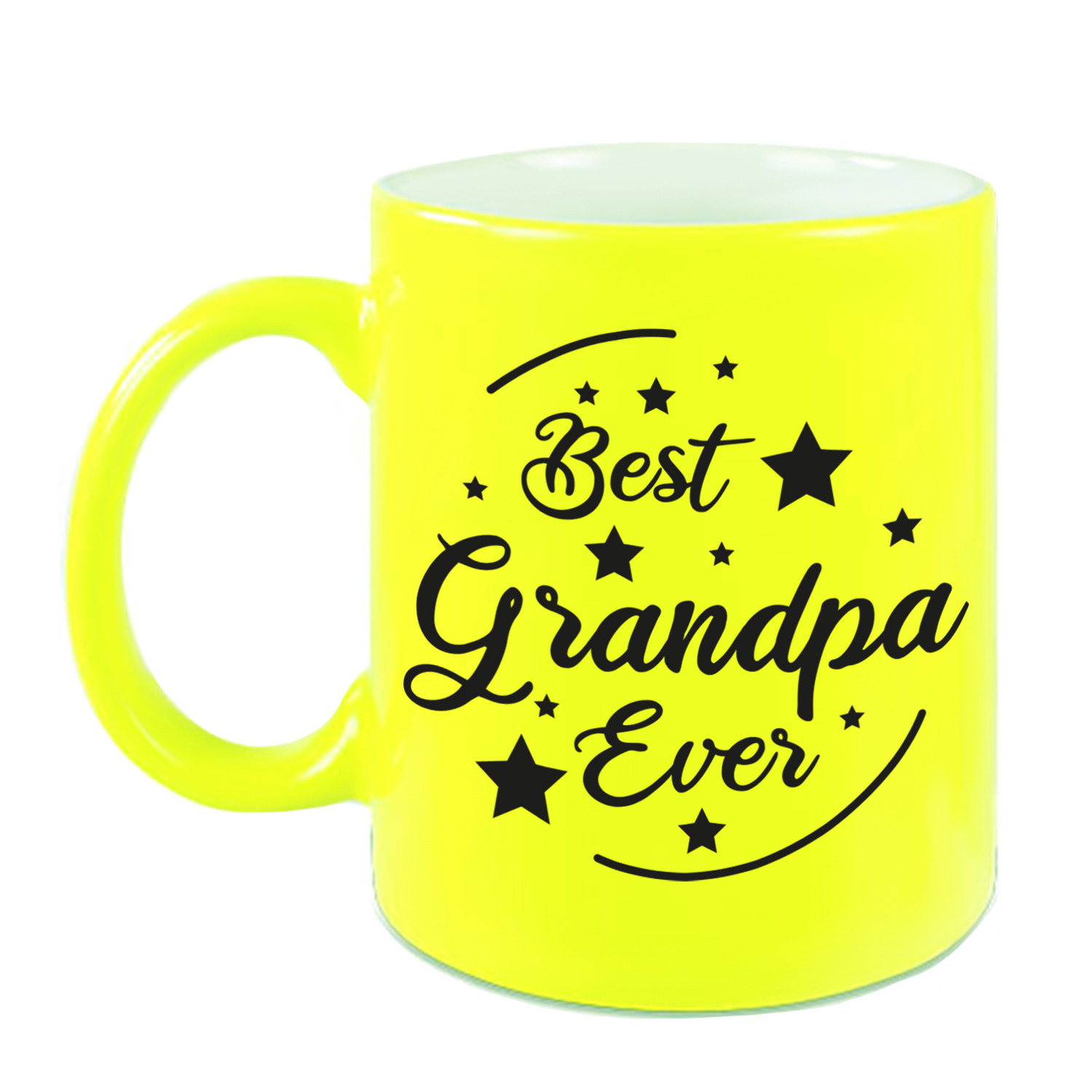 Best Grandpa Ever cadeau koffiemok / theebeker neon geel 330 ml