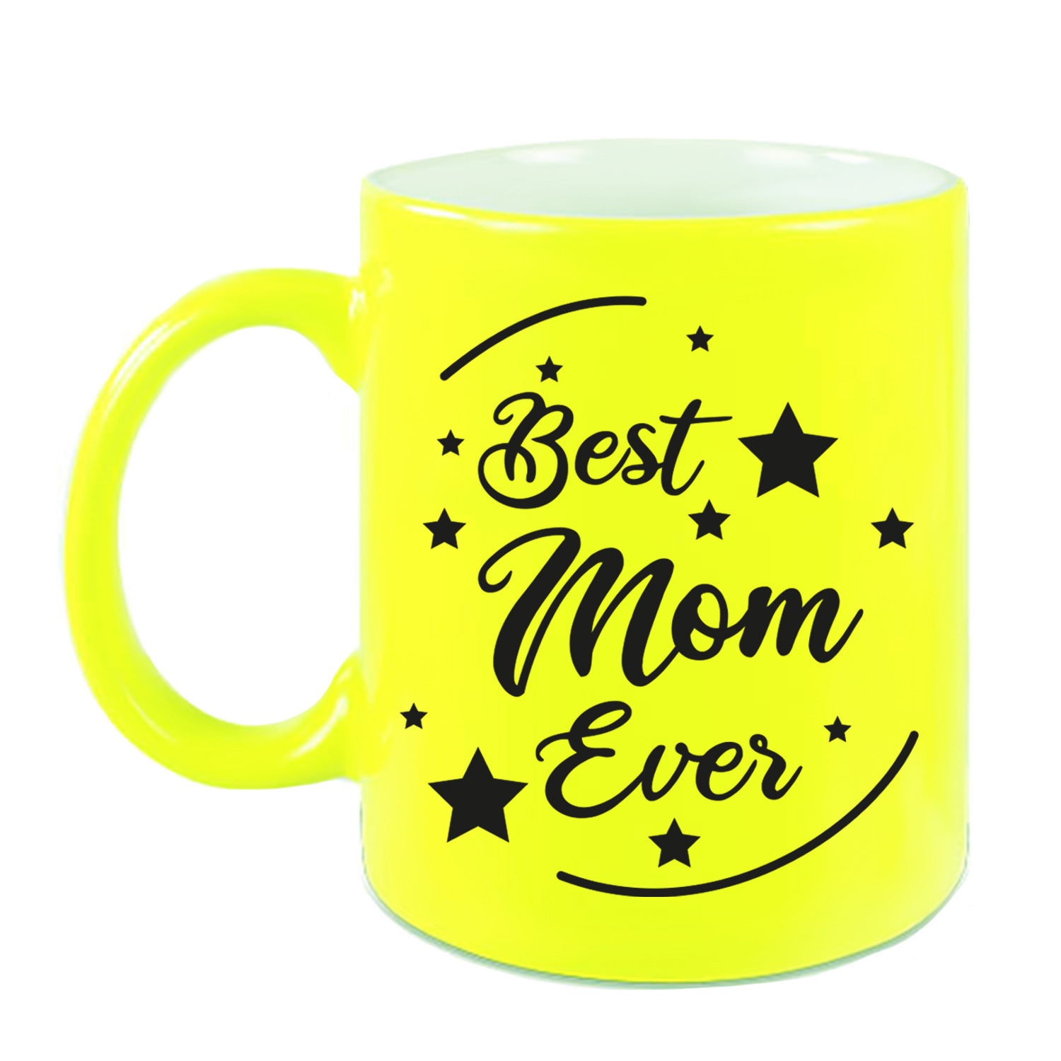 Best Mom Ever cadeau koffiemok / theebeker neon geel 330 ml