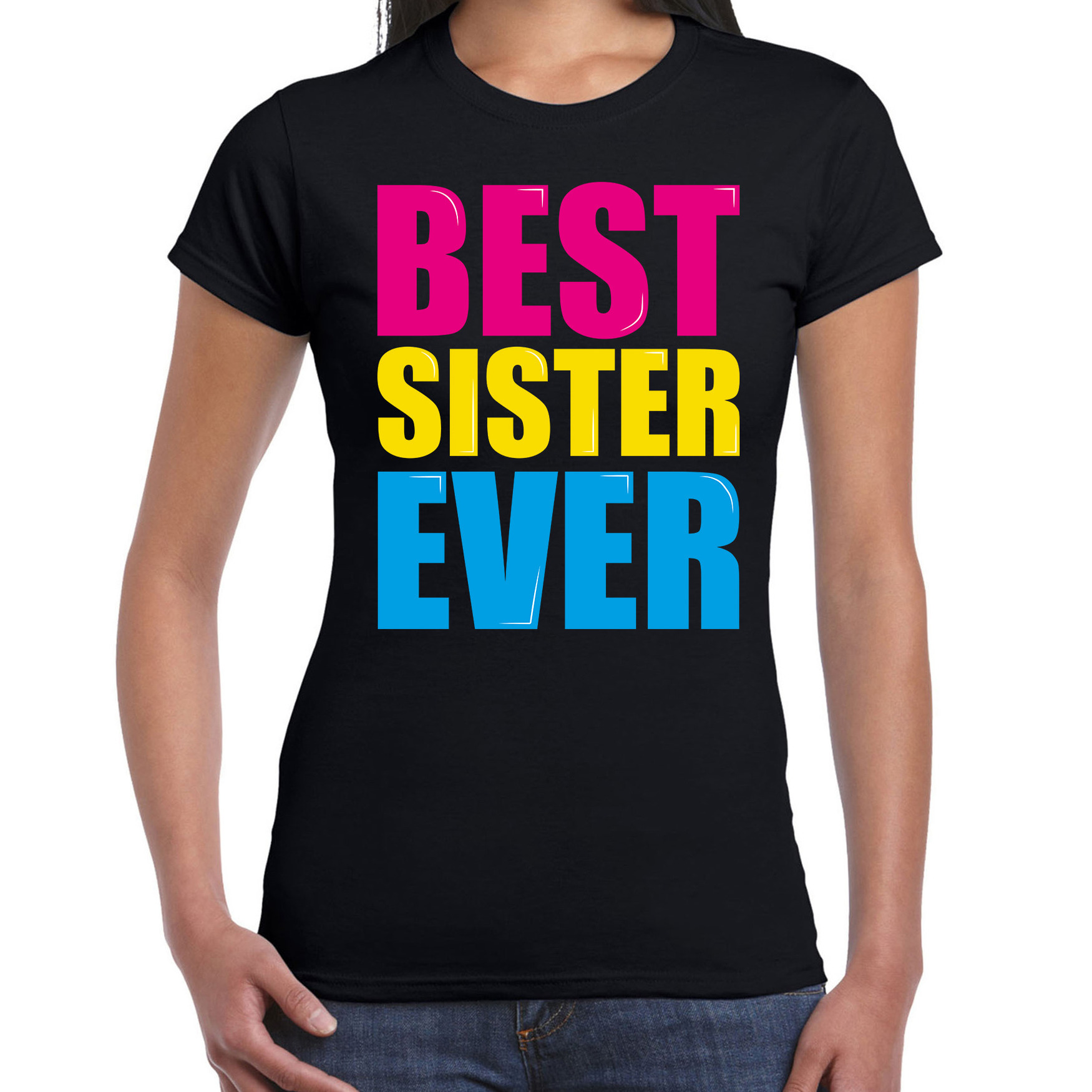 Best sister ever / Beste zus ooit fun t-shirt zwart dames
