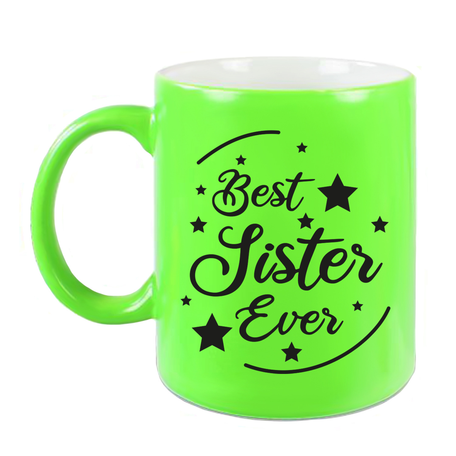 Best Sister Ever cadeau koffiemok / theebeker neon groen 330 ml