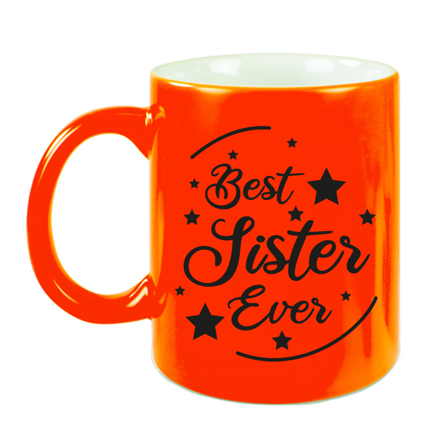Best Sister Ever cadeau koffiemok / theebeker neon oranje 330 ml