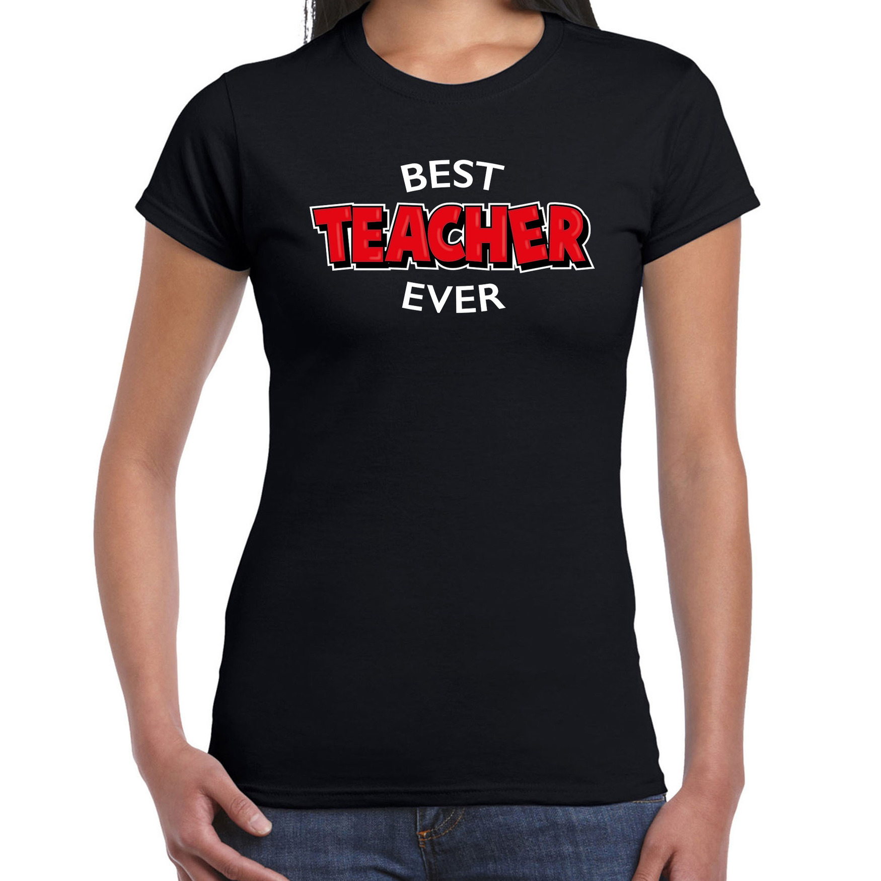 Best teacher ever juf cadeau t-shirt / shirt zwart voor dames