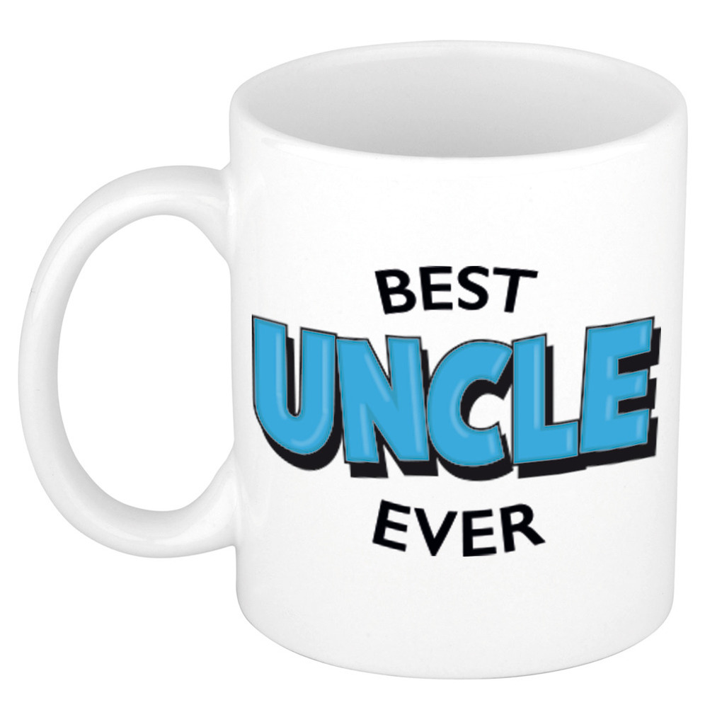 Best uncle ever cadeau mok / beker wit met blauwe cartoon letters 300 ml