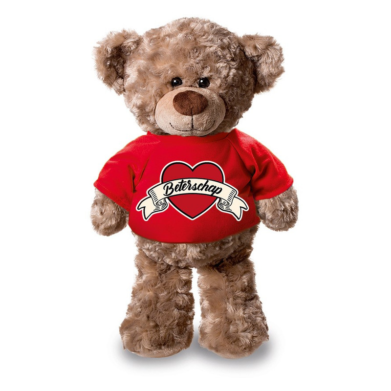 Beterschap pluche teddybeer knuffel 24 cm met rood t-shirt