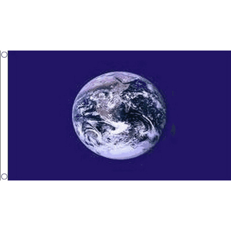 Blauwe, polyester vlag met wereldbol afbeelding