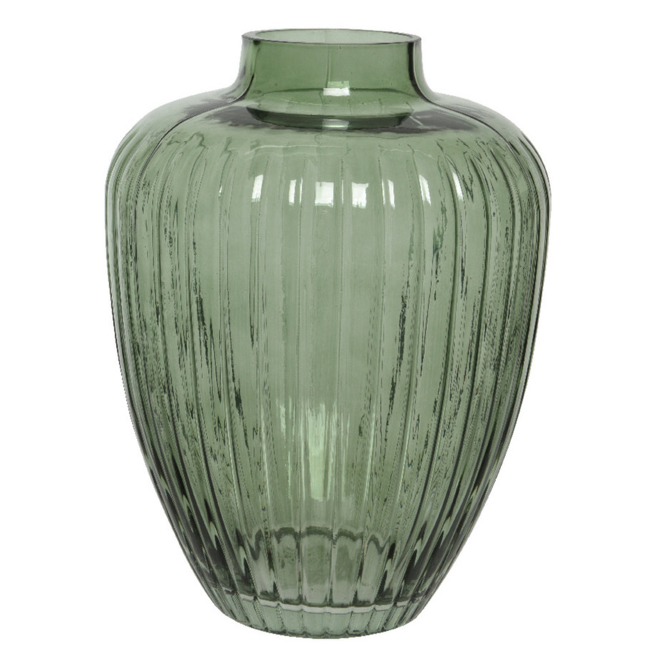 Bloemen vaas groen transparant van glas 25 cm hoog diameter 19 cm