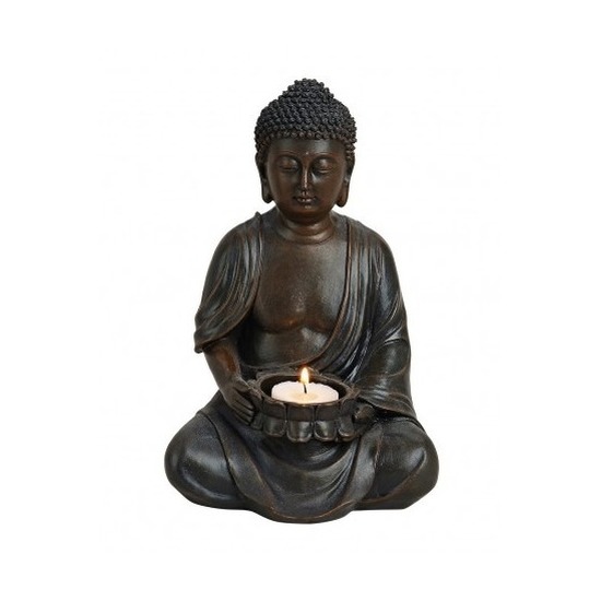 Boeddha beeld bruin met theelichthouder 23 cm