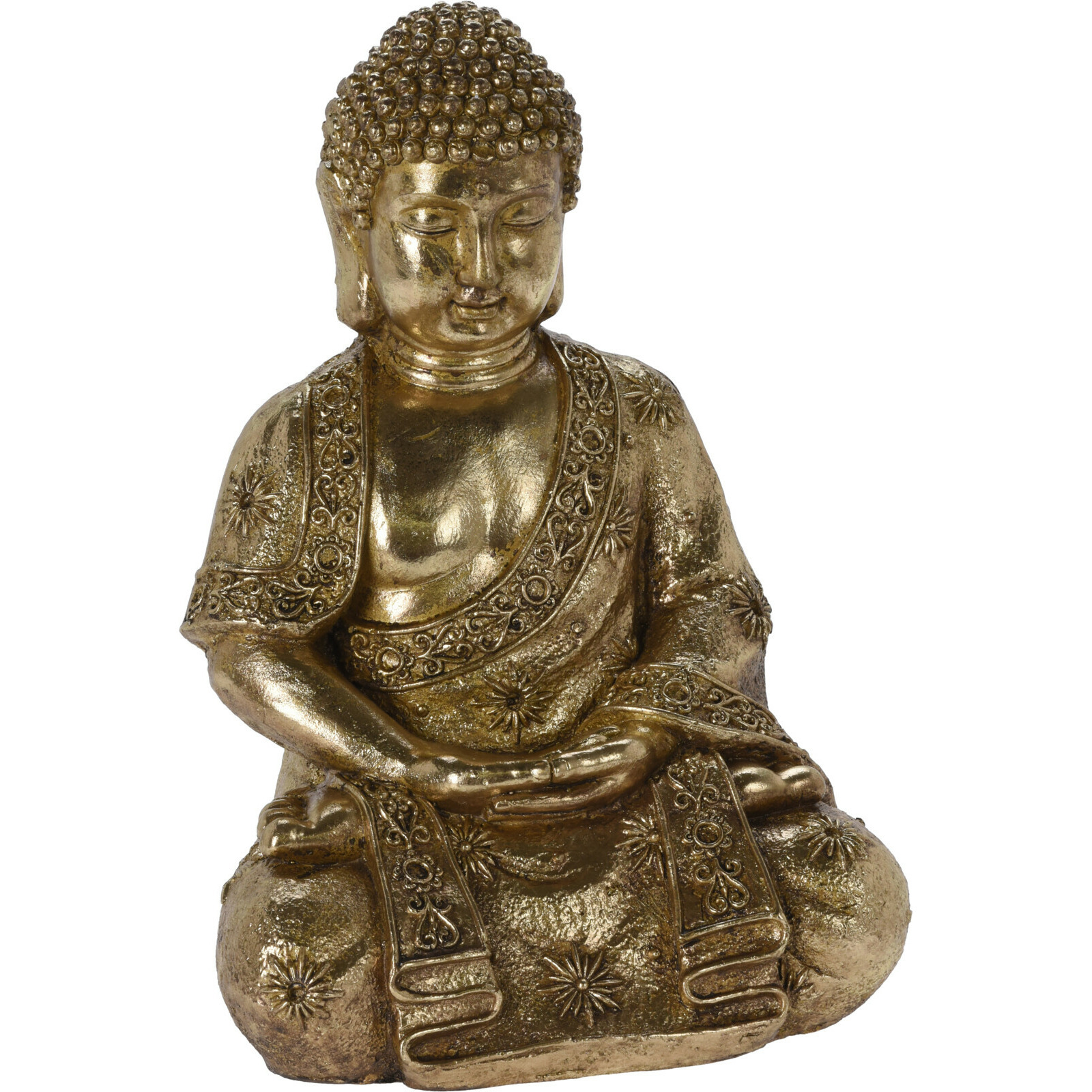 Boeddha beeld Gold binnen-buiten kunststeen antiek goud 29 x 25 x 42 cm