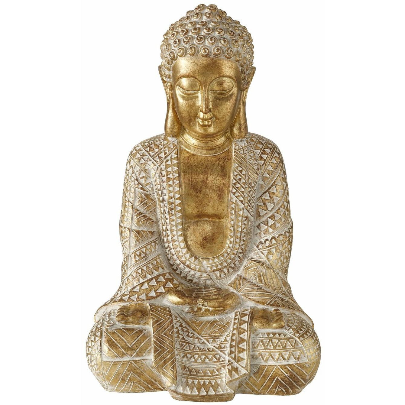 Boeddha beeld Jarven binnen-buiten kunststeen antiek goud 24 x 20 x 38 cm