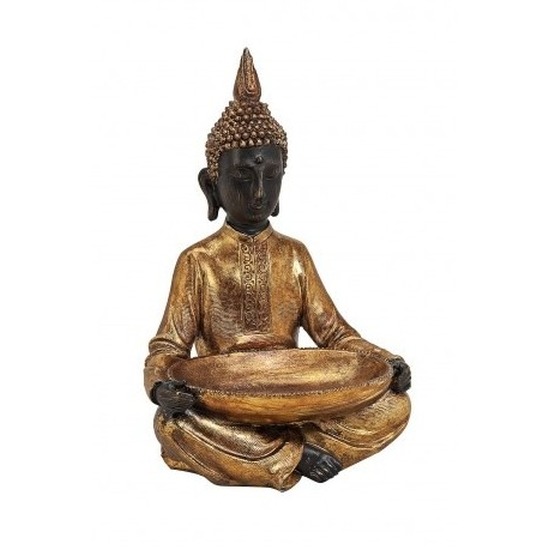 Boeddha beeld met schaal goud 37 cm