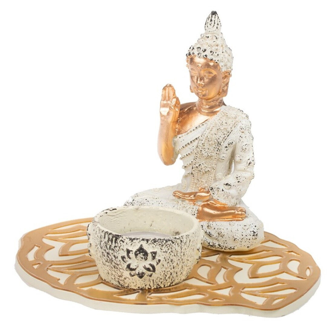 Boeddha beeld met waxinelichthouder voor binnen 15 cm